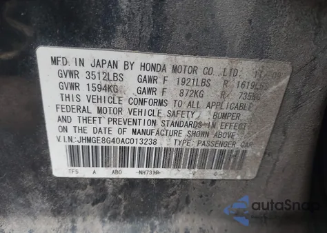 2010 Honda Fit Sport z USA, uszkodzony, nr VIN JHMGE8G40AC013238